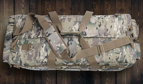 Large Military Duffle Bag Tactical Gear Load Out Bag Deployment Cargo Bag Travel Sports Equipment Duffel Luggage Bag with Backpack Straps 90L - color: AT CAMO