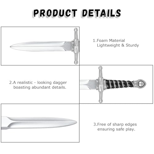 Pterosauria 2pcs PU Foam Fake Dagger Weapons, Cosplay Sword Props for Play Fighting Costume Accessory Party - color: Silver-2pcs
