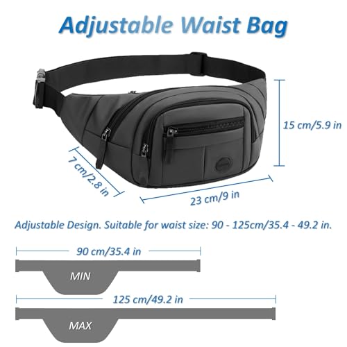 Large Fanny Pack for Men and Women, Crossbody Waist Bag with 4 Zipper Pockets Easy Carry Any Phone, Fashion Waist Pack with Adjustable Strap for Travelling, Hiking, Cycling, Running - Gray - color: Gray