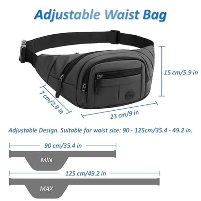 Large Fanny Pack for Men and Women, Crossbody Waist Bag with 4 Zipper Pockets Easy Carry Any Phone, Fashion Waist Pack with Adjustable Strap for Travelling, Hiking, Cycling, Running - Gray - color: Gray