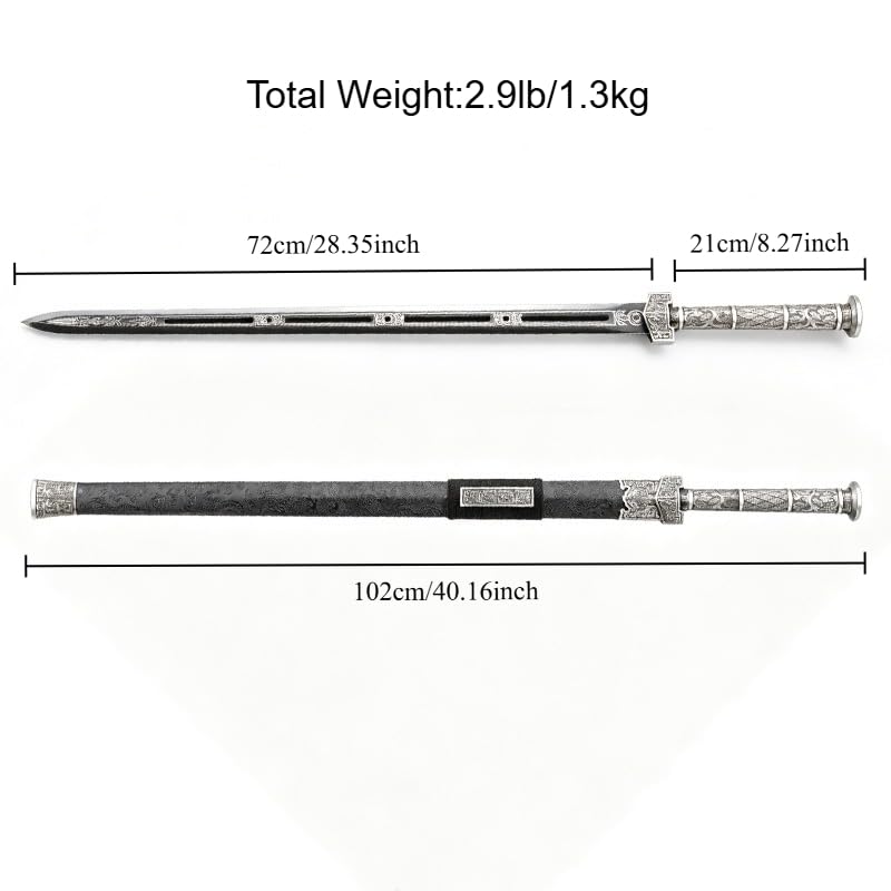 Full Size Hand Forged Katana Sword, Unsharpened 1060 High Carbon Steel Sword with Heat-Tempered Blade, Unique Long Hollow Design, Museum-Grade Samurai Sword Replica for Collection