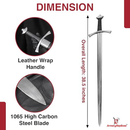 Armory Replicas™ Medieval Hand Forged Knight Sword EN45 Carbon Steel Full Tang with Scabbard - style: Medieval Knightly Arming Sword