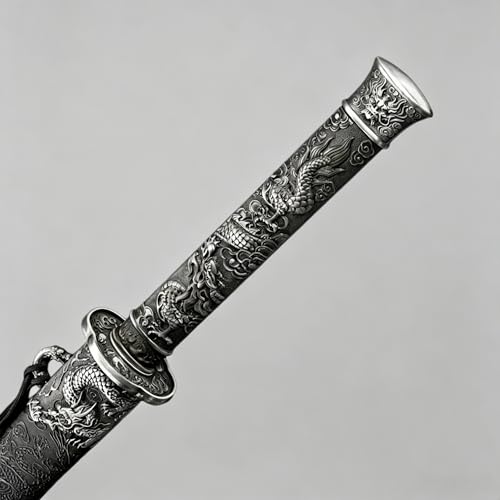 Japanese Katana, Hand Forged Full Tang Sword Unsharpened with Dragon Carving for Iaido Kendo, Collection & Gift for Adults