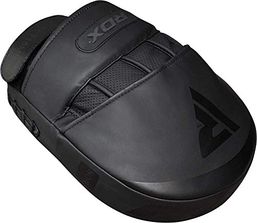 RDX Boxing Pads Focus Mitts, Convex Skin Leather Curved Hand Pad with Adjustable Strap, Hook and Jab Hand Strike Shield for MMA, Martial Arts, Punching Target, Muay Thai Training Matte Black