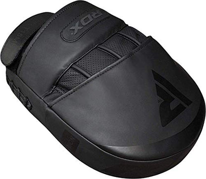 RDX Boxing Pads Focus Mitts, Convex Skin Leather Curved Hand Pad with Adjustable Strap, Hook and Jab Hand Strike Shield for MMA, Martial Arts, Punching Target, Muay Thai Training Matte Black