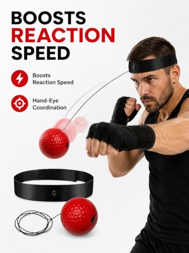 Boxing Reflex Ball,Reaction Training Ball with Headband,Speed Training Equipment for Adults,Boxing Workout Practice - color: Red
