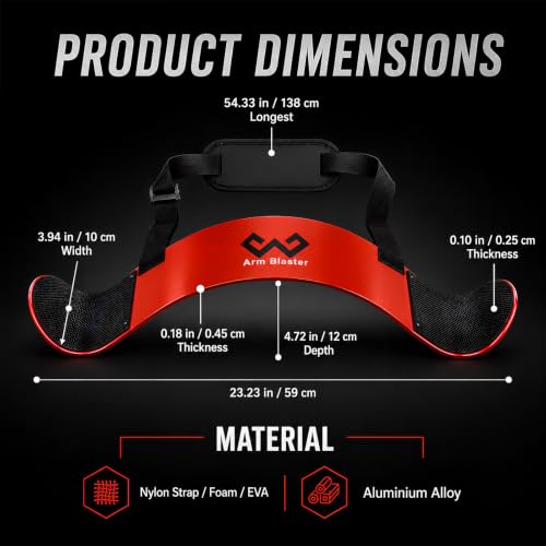 Arm Blaster Bicep Curl with Neoprene Padding, Adjustable Aluminum Bicep Curl Isolator, Bicep Blaster Arm Trainer for Weight Lifting Bodybuilding Home Gym Workout - color: Red