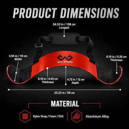 Arm Blaster Bicep Curl with Neoprene Padding, Adjustable Aluminum Bicep Curl Isolator, Bicep Blaster Arm Trainer for Weight Lifting Bodybuilding Home Gym Workout - color: Red