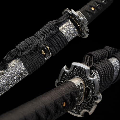 1045/1060 high Carbon Steel Full Hand Forged Traditional, Katana Sword Hademade Heat Tempered ，Japanese Samurai Swords ，Full Tang,Functional,Black - color: gray
