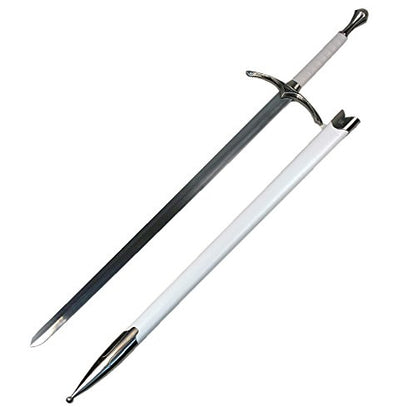 Ace Martial Arts Supply 36" Medieval Knight Arming Sword with Scabbard – Unsharpened Stainless Steel for Cosplay & Display - color: Chivalry Ring with White Scabbard W/ FROG BELT