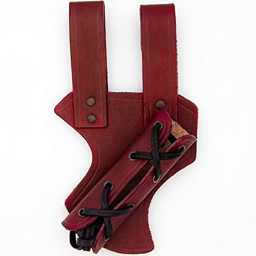 Armory Replicas™ - Genuine Bovine Leather Hawk Wood Sword Frog - Medieval Inspired Adjustable LARP Sabre Rapier Sword Weapon Frog Holster Holder Accessory - color: Red, style: Left