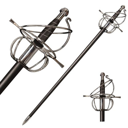 43.5" Unsharpened Renaissance Rapier Sword, Swept Hilt Stainless Steel Fencing Sword with Black Scabbard for LARP, Cosplay, Collection & Costume Display - style: Style 1