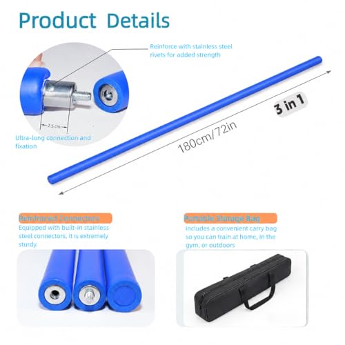 Collapsible Foam Padded Bo Staff 4ft / 6ft – Portable Martial Arts Training Staff for Safe Practice, Lightweight Detachable Design with Carry Bage - color: blue