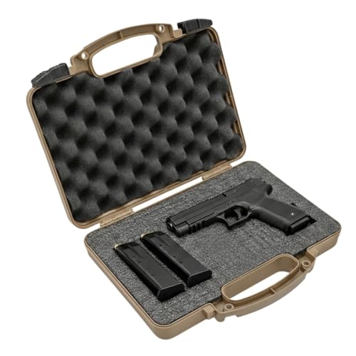 TSA Hard Pistol Case, Crushproof Pick and Pluck Foam Handgun Revolver Case - color: Desert TAN
