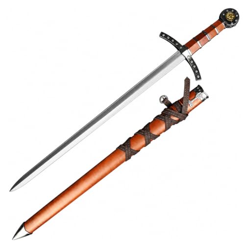 Prince Sword with Sheath,Crusader Knight Templar Short Sword - Historical Reproduction, Cast Metal Handle - color: Brown