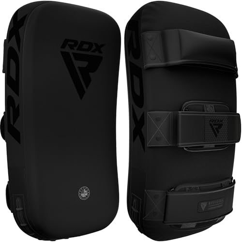 RDX Muay Thai Pad for Training, Curved Kickboxing Kicking Strike Shield, Coaching Kick Boxing, MMA, Martial Arts, Karate, Taekwondo, Punching, Foot, Knee and Elbow Target - color: Full Black