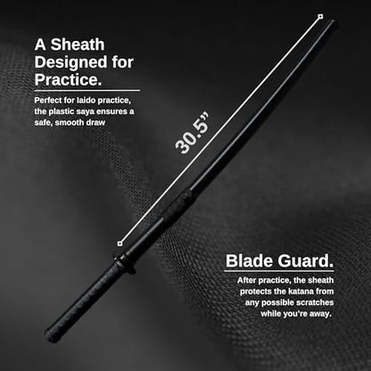 E-BOGU Polypropylene Practice Martial Arts Equipment with Black Saya Scabbard (Bokken Type 24.5") - style: Mokume Long 38.5
