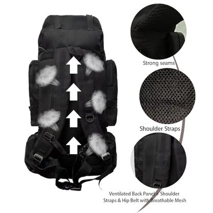 Tactical 80L Hiking Backpack with Dedicated Shoe Compartment - Large Capacity Rucksack for Camping Backpacking Men Women - Outdoor Trekking Travel Pack (Black)