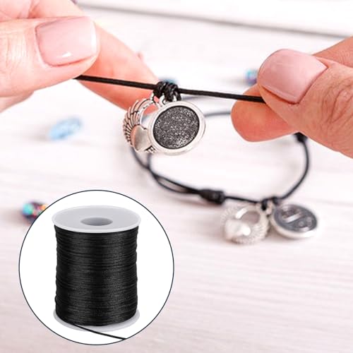 1.5mm X 110 Yards Nylon Satin Cord Black Necklace String Waxed Trim Cord - size: black