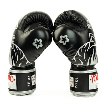 YOKKAO Design Breathable Muay Thai Boxing Glove | Premium Leather Training and Sparring Gloves for Men and Women | Winning Boxing Gloves | Punching Glove - color: Black, size: 10oz