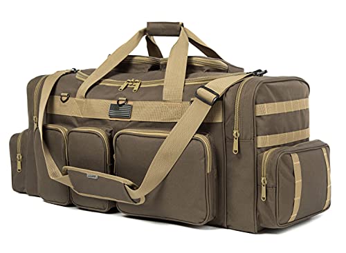 Heavy Duty Range Duffel Quality Tactical Gear Travel Sports Equipment Gym Bag Lockable Zippers with US Flag Patch (33" Khaki) - size: 33" Khaki