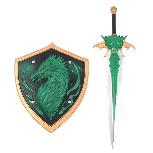 Flexible Foam 23.5" Sword and Shield Play Set Cosplay Combat Prop LARP Party Accessories Dragon Bird Tortoise Knights - color: Green