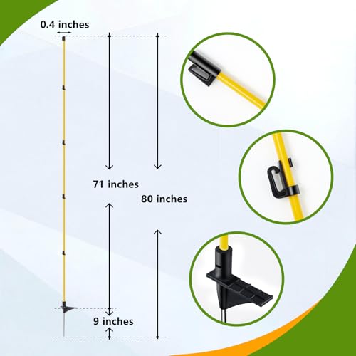 80 Inches Electric Fence Posts Fiberglass Step-in 20 Pack