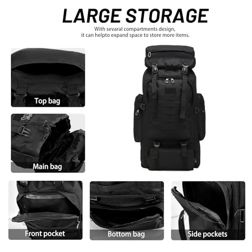 JUMAHE 80L 2-pack Hiking Backpack for Men with Sling Tactical Backpack - Rucksack Molle Military Tactical Waterproof Lightweight Camping Backpack 3 Day Assault Pack for Travel, Climbing, Backpacking - color: 80l Black - Pro(900d Fabric) + Sling Bag Bundle