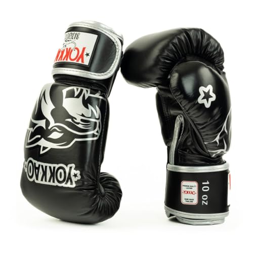 YOKKAO Design Breathable Muay Thai Boxing Glove | Premium Leather Training and Sparring Gloves for Men and Women | Winning Boxing Gloves | Punching Glove - color: Black, size: 10oz