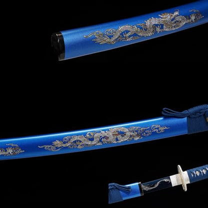 1045/1060 high Carbon Steel Full Hand Forged Traditional, Katana Sword Hademade Heat Tempered ，Japanese Samurai Swords ，Full Tang,Functional,Black - color: blue-duilong