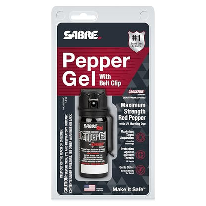 SABRE Crossfire Pepper Gel - 360° Spray for Defense at Any Angle, Maximum Strength Police-Grade OC Pepper Spray with UV Marking Dye, 20‑Foot Tactical Range, Fast Flip Top Safety, Belt Clip, 1.5 fl oz - color: Black Pepper Gel and Flip Top Pepper Gel 1 Pac