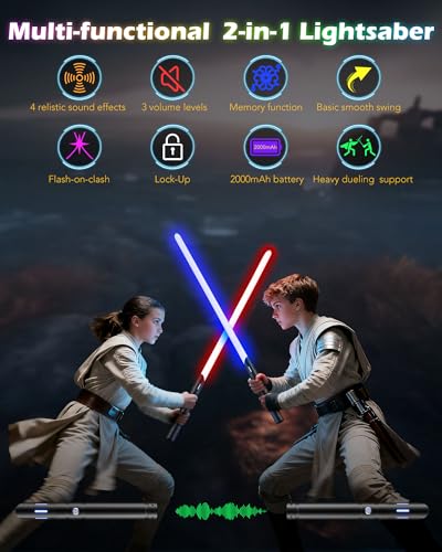 ANASABER Light Saber, Dueling Lightsaber 2 Pack, 12Color RGB Lightsabers with Metal Hilt, 4 Sound Fonts, FX Double-bladed Light Sabers for Kids Adults Birthday Xmas Gift, Halloween Cosplay, Black S8 - size: 31in 2pack