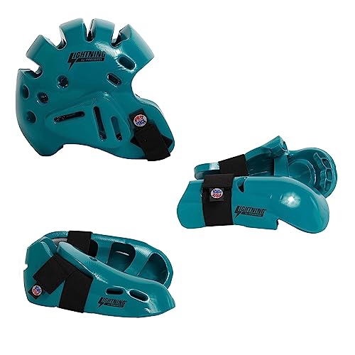 Proforce Lightning Martial Arts Protective Sparring Gear Bundle - Headgear, Gloves, Ultra Kicks - color: Teal, size: Adult Small