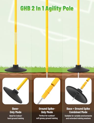 GHB Agility Poles 4 Pack 50" Sports Soccer Training Poles - size: B.Rubber Base+Spike