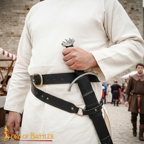 Lord of Battles Medieval Double Wrap Sword Belt | 3 mm Thick Genuine Leather | Brass Buckle Knight Accessory for LARP - size: X-Large