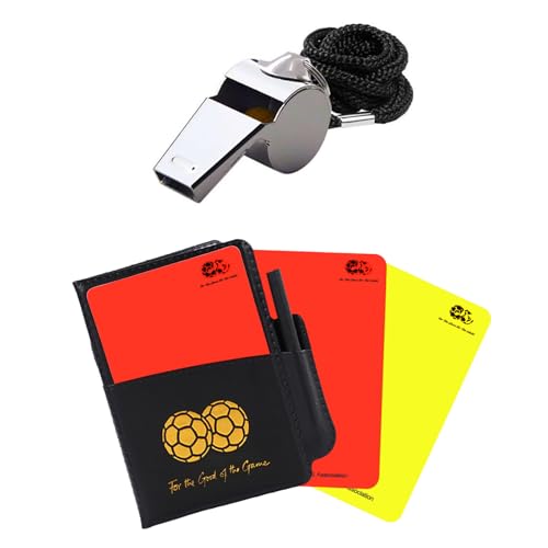 Soccer Referee Kit with Upgraded Loud Whistle, Red Yellow Cards Set - color: Silver Whistle+Cards Set