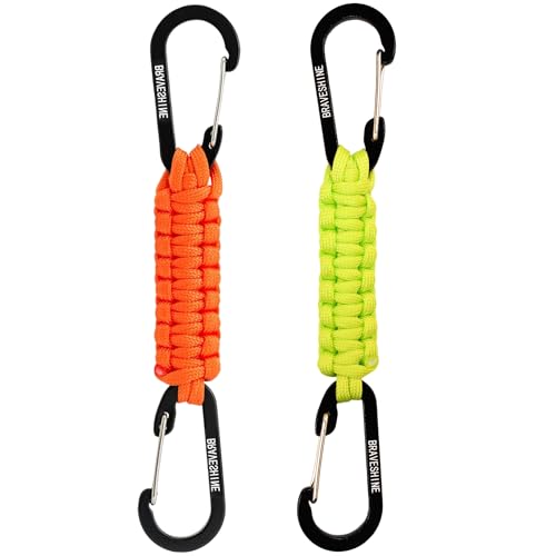 BRAVESHINE Paracord Keychain Carabiner Clip | D Ring Hanger Lanyard Hook - color: 1 Orange 1 Green