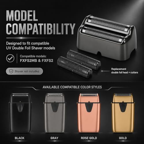 Replacement Double Foil Blade Compatible with BaBylissPRO UV-Double Shaver - color: Grey Double Foil-2 Pack