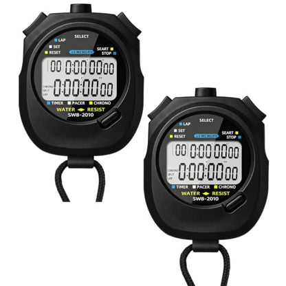 2 Pack Multi-Function Electronic Digital Sports Stopwatch Timer with 10-Lap Split Timing and Dual Row Display, Ideal for Sports Coaches and Referees