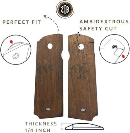 Art Series 1911 Pistol Grips – Handcrafted Walnut Wood Panels with Unique Engraved Designs | Oil Finish | Fits Full-Size 1911 Clones - color: Snake Scale