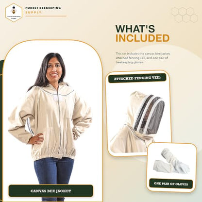 Natural Canvas Bee Jacket with Fencing Veil Hood & Gloves - size: Small