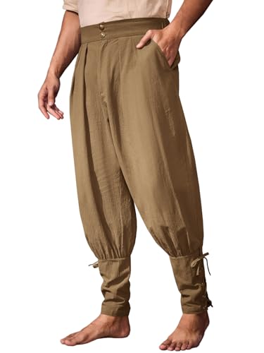 Runcati Mens Medieval Ankle Pants Renaissance Viking Pirate Pants Halloween - color: Brown, size: Large