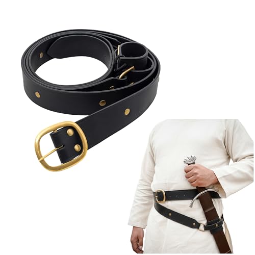Lord of Battles Medieval Double Wrap Sword Belt | 3 mm Thick Genuine Leather | Brass Buckle Knight Accessory for LARP - size: Large