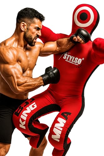 Un-Filled Grappling Dummy Wrestling Dummy Jiu Jitsu Dummy for BJJ MMA Judo Karate Practice Adult Kids - color: Red, size: 5ft / 60"