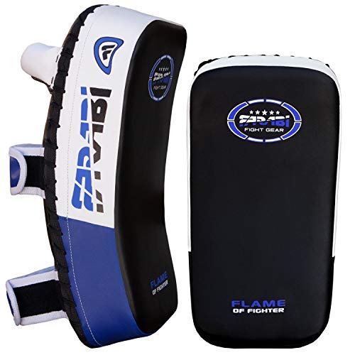 Farabi Thai Pads Kickboxing Muay Thai Training Strike Pads - color: White/Blue, size: Single