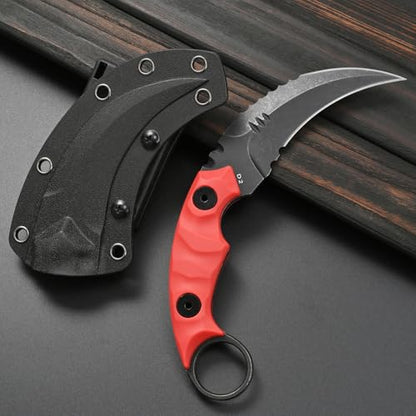 Gtkii GTK691 Fixed Blade Knife D2 Steel Blade Nylon Fiberglass Handle with Kydex Sheath for Outdoor Camping Hunting Hiking Survival EDC Tool(Red) - color: red