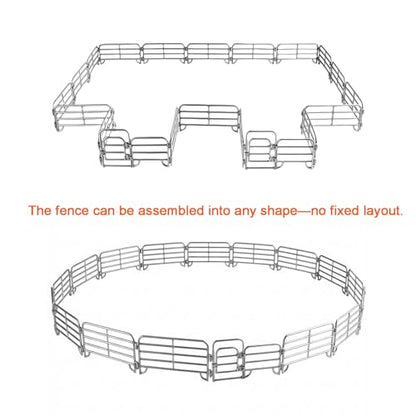 JOKFEICE 20PCS Farm Fence Panel Playset with 2 Opening Gates, Silver Plastic Fencing Accessories for Animal Barn Corral Paddock, Flexible Diorama Sandbox Scene Decor, Educational Toy Gift for Kids