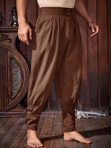 Runcati Mens Medieval Ankle Pants Renaissance Viking Pirate Pants Halloween - color: Coffee, size: X-Large