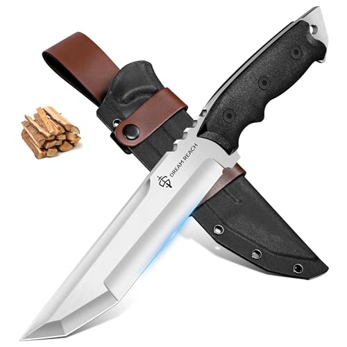 Dream Reach Fixed Blade Knife, Outdoor Survival Knife with Tactical Kydex Sheath, Horizontal Carry Knives with Ergonomic Handle, Bushcraft Knives for Camping Gardening Gift for Men - size: 7.5"