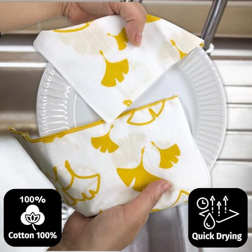 Japanese Tenugui Towel, 34.64"L x 12.99"W, Gingko (Icho) Yellow on White - color: Gingko (Yellow on White)